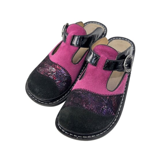 Alegria Womens Leather Slip-On Clogs Comfort Shoes Size 39 Pink&Black Adj Buckle - Picture 15 of 15